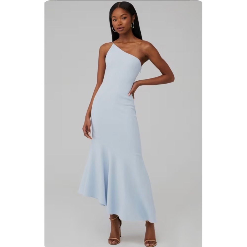 Significant Other Womens 6 Tori One Shoulder Midi Dress Light Blue Asymmetrical